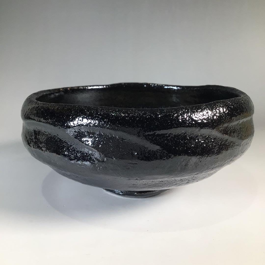 Amazon.co.jp: N474 茶碗 『大野九行造』『知足文』『黒平茶碗